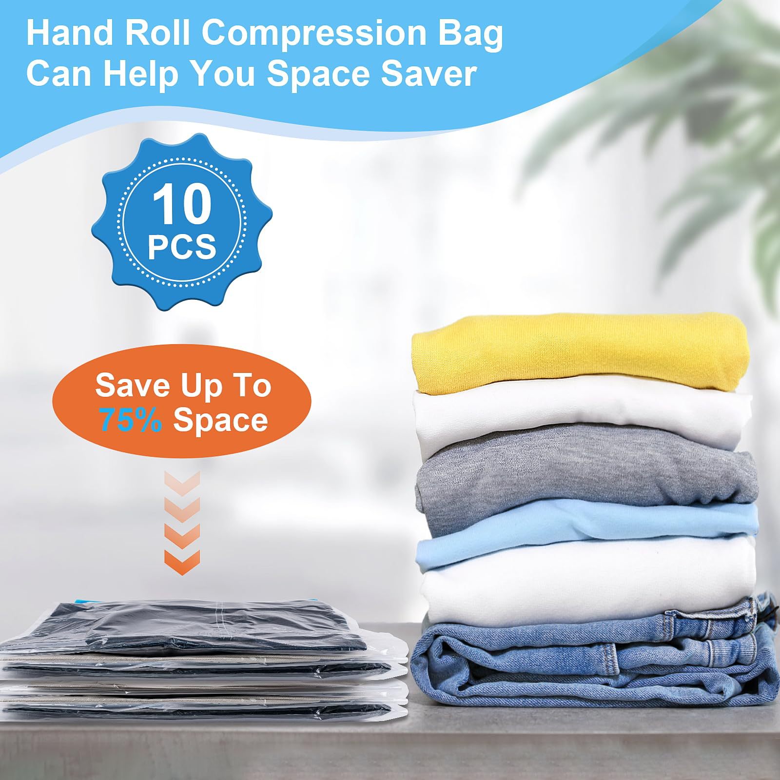 Sacs de scellage de stockage sous vide réutilisables, 10/1 pièces, avec sac sous vide pliable et pliable pour gagner de l'espace, pour vêtements de voyage