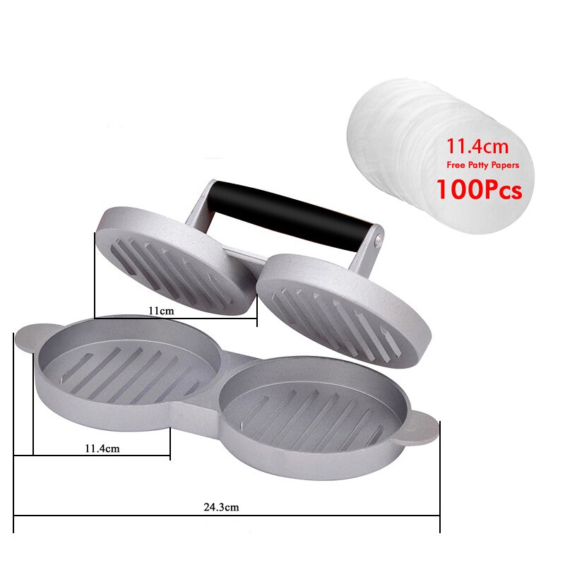 Hamburger Presse Runde bilden Aluminium Legierung 11,9 cm Hamburger Fleisch Rindfleisch Grill Burger Presse Patty Hersteller bilden Fleisch Werkzeuge: 2Drücken Sie 100Papier