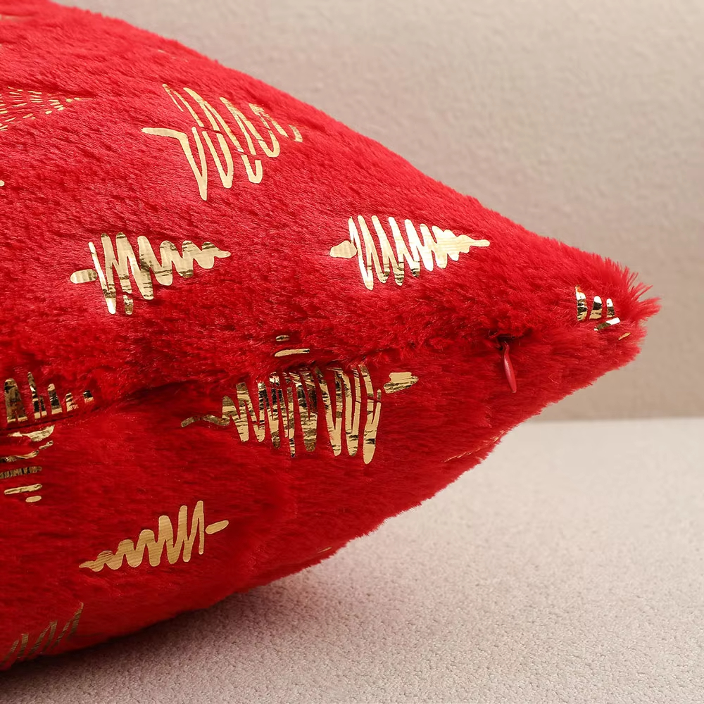 Housse de Coussin Noël Impression Feuille - 45x45cm - Taie d'oreiller Coton Doux - Style Jacquard pour Canapé