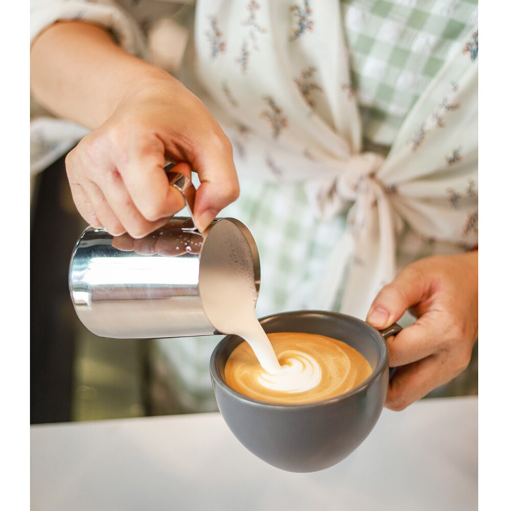 Milk Frothing Pitcher 350ml/ 12oz Espresso Steaming Pitcher with Double Measurements Scales Stainless Steel Frother Steamer Cup