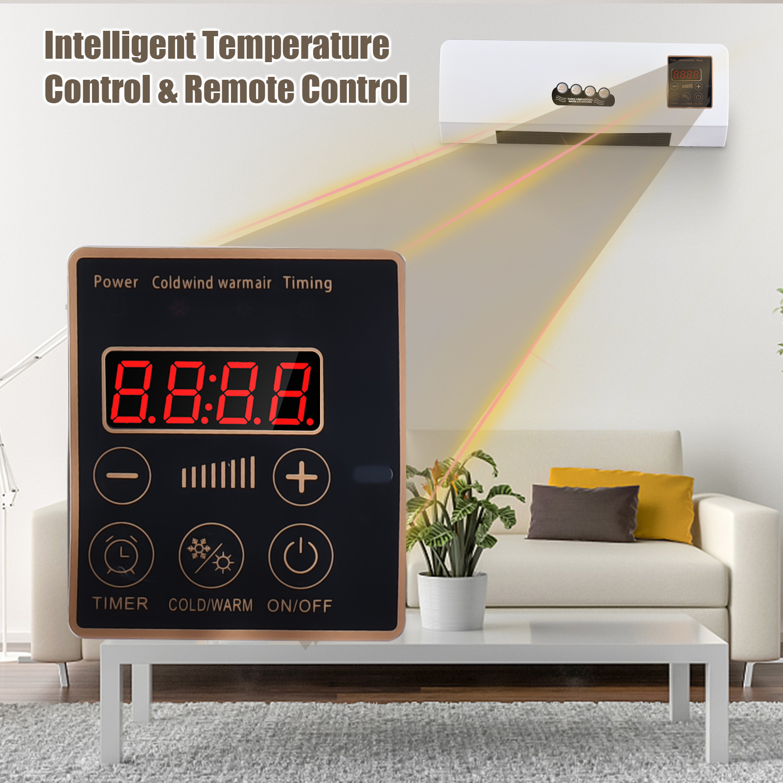 2-in-1 draagbare airconditioner, elektrische verwarming voor kamerverwarming, koelventilator met afstandsbediening en timingfunctie, eenvoudig A/C