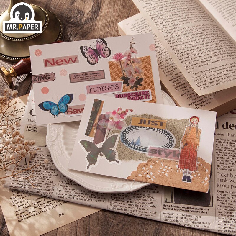 Mr. Paper 8 Designs Ins Wind Newspaper Clipping Serial Series Two-Material Stickers DIY Decorative Collage Material Stickers