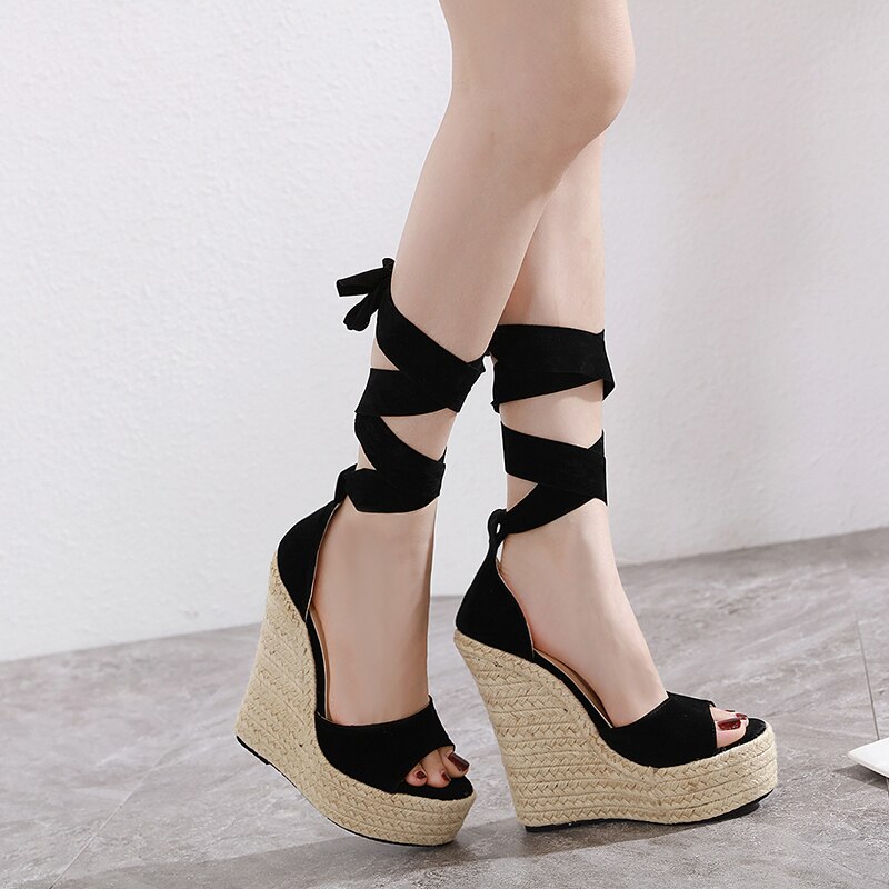 Tornozelo cinta cunha peep toe sandálias femininas plataforma gladiador salto alto niufuni mulher sapatos romanos tamanho 35-40 sandalias mujer