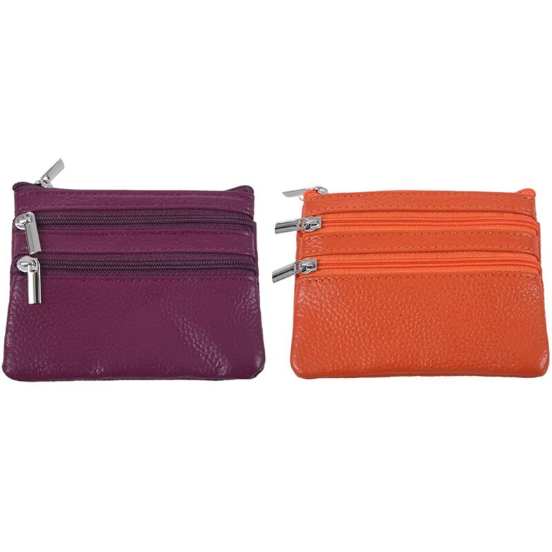 Leather Change Coin Purse with 4 Pockets and Keychain for Women Red