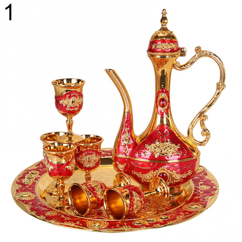 8 unids/set Vintage europeo copa para vino de Metal tetera Set de bandejas boda casa de