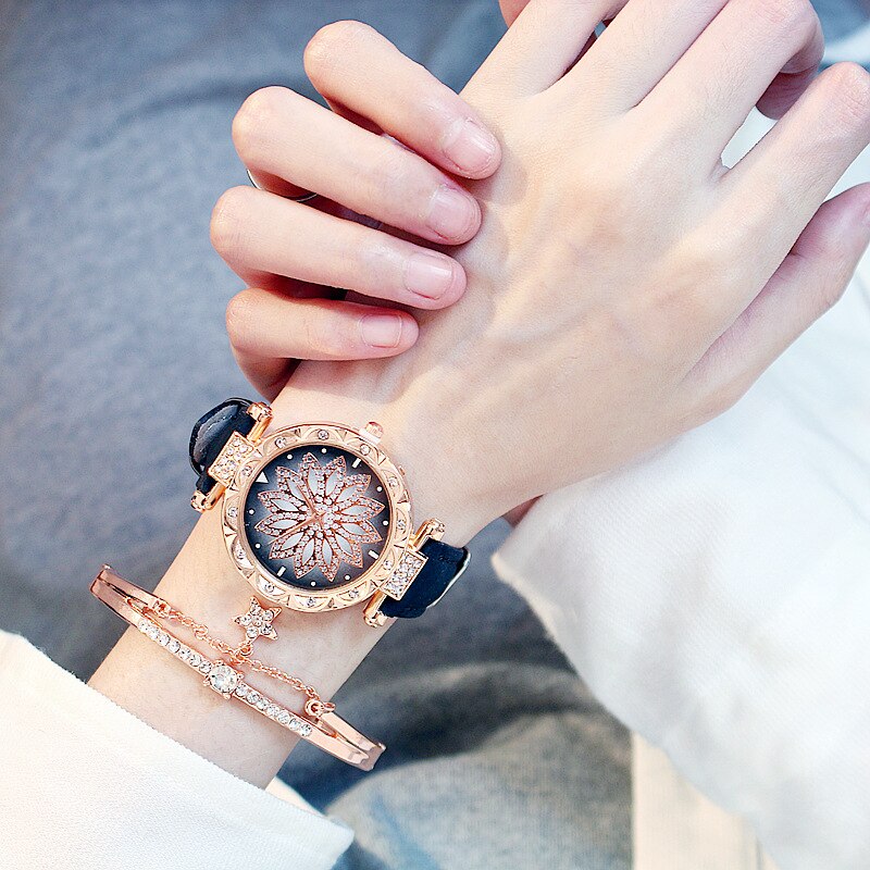 Women Watches Set Starry Sky Ladies Bracelet Watch Casual Leather Sports Quartz Wristwatch Clock Relogio Feminino