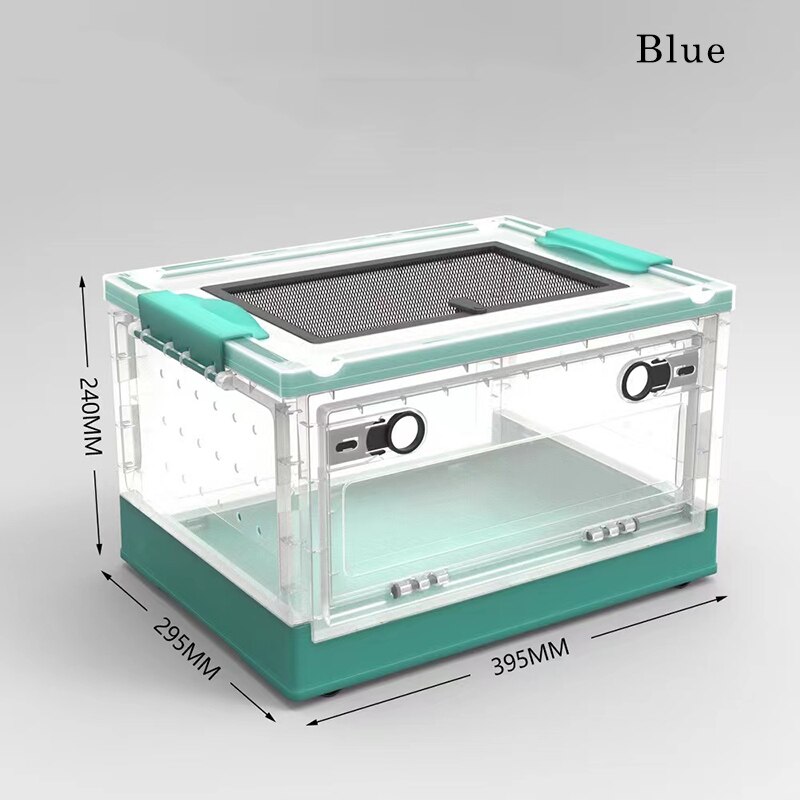 Reptile Terrarium Detachable Feeding Box Pet Breeding Tank Eco-Friendly Pet Breeding Cage Foldable Rearing Box For Lizard Geck: Blue