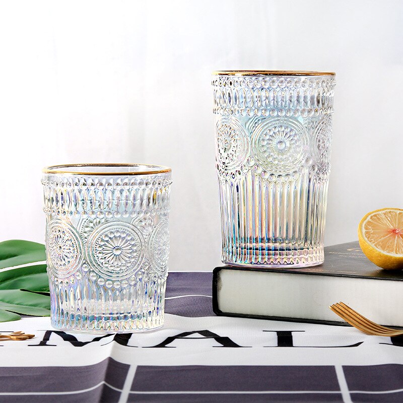 Europæisk stil retro glas varmebestandigt vand kop kaffekop præget phnom penh sol blomst morgenmad kop dekoration vinglas