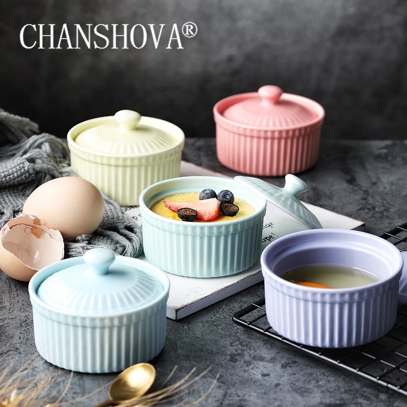 CHANSHOVA Moderne Multipurpose Gepigmenteerde keramische kom Met cover porselein stoofpot bowls Cake bakvorm servies keukengerei