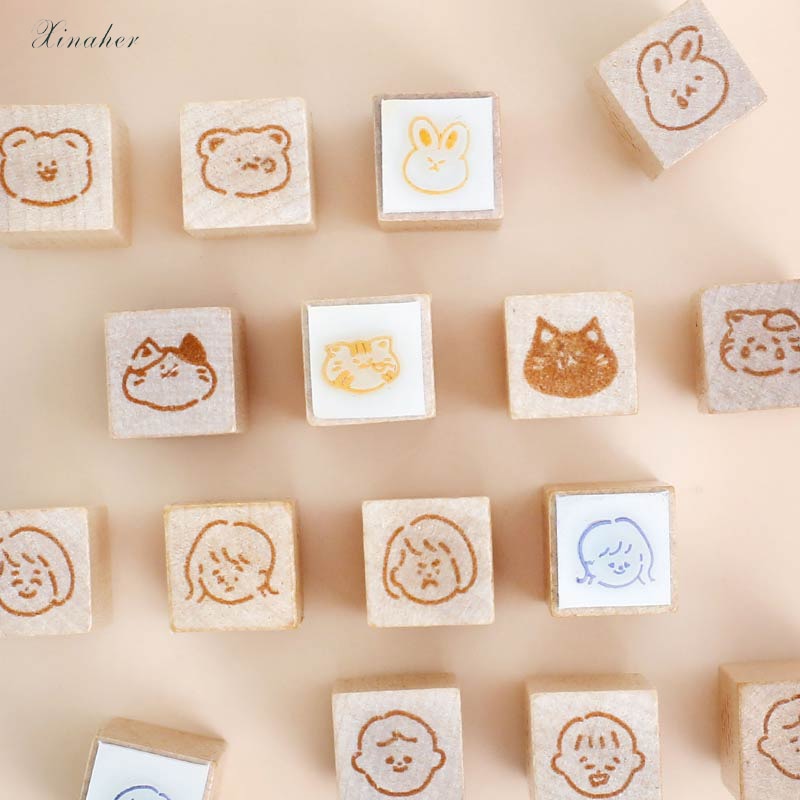 Cute girl boy animal expression decoration stamp wooden rubber stamps for scrapbooking stationery DIY craft standard stamp