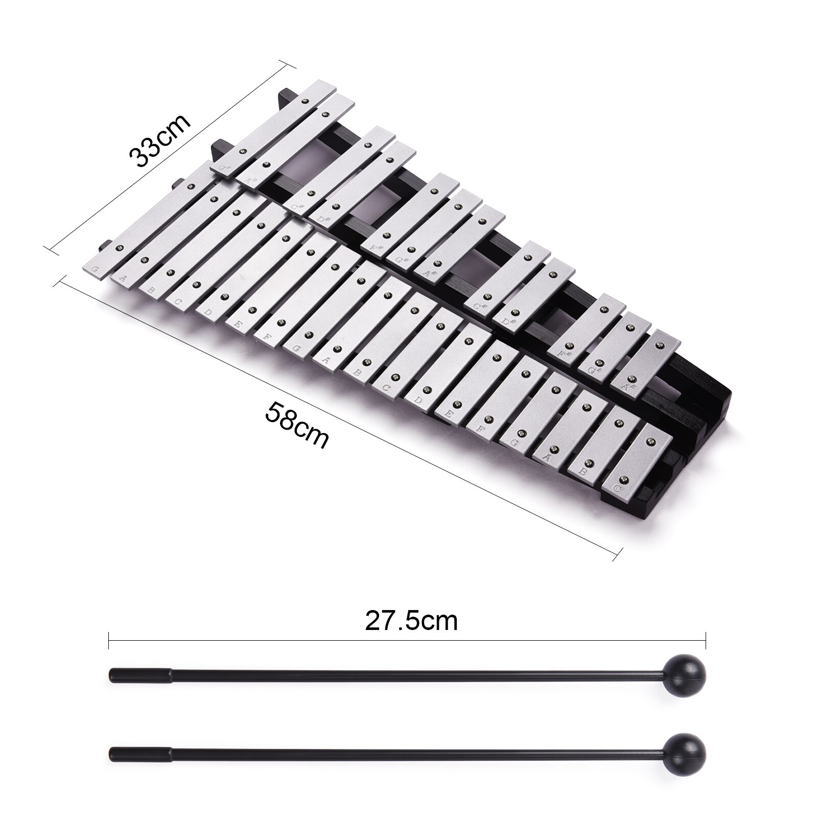 Foldable 30 Note Glockenspiel Xylophone Wooden Frame Aluminum Bars Educational Percussion Musical Instrument with Bag 25Key: 30 Note Xylophone