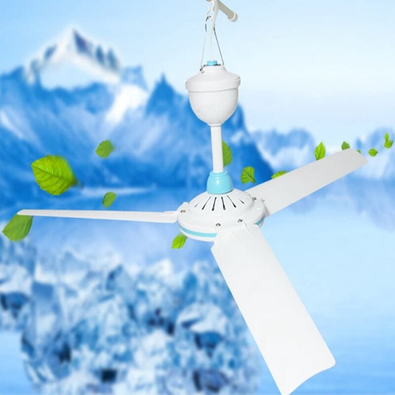 DC 12V Low Voltage Ceiling Fan Household Camping Electric Fan White and Blue