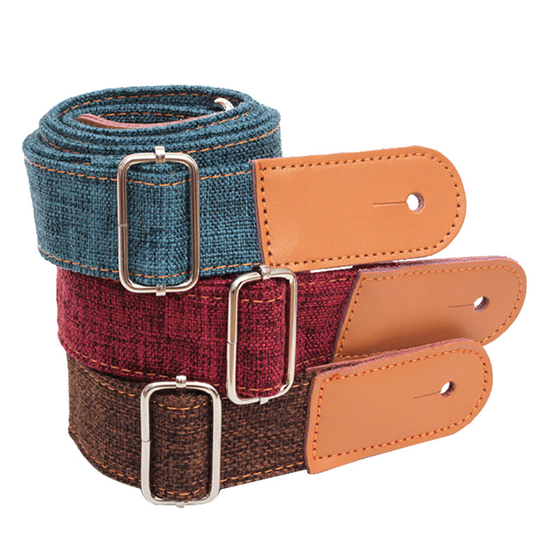 75-130cm Vintage Guitar Straps Linen Cotton ukulele strap Adjustable Leather Ends strap guitar Acoustic Electric Guitar Stripes