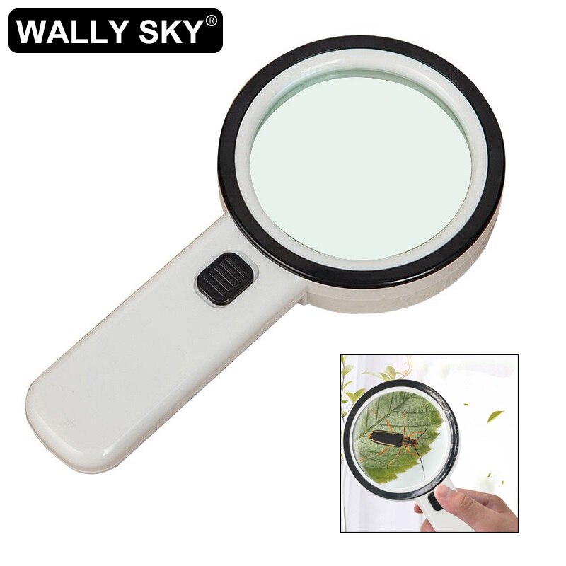 Handle Magnifier 10X with LED Illumination UV Lighting Large Size 90mm Illuminated Magnifying Glass Double Optical Glass Lens