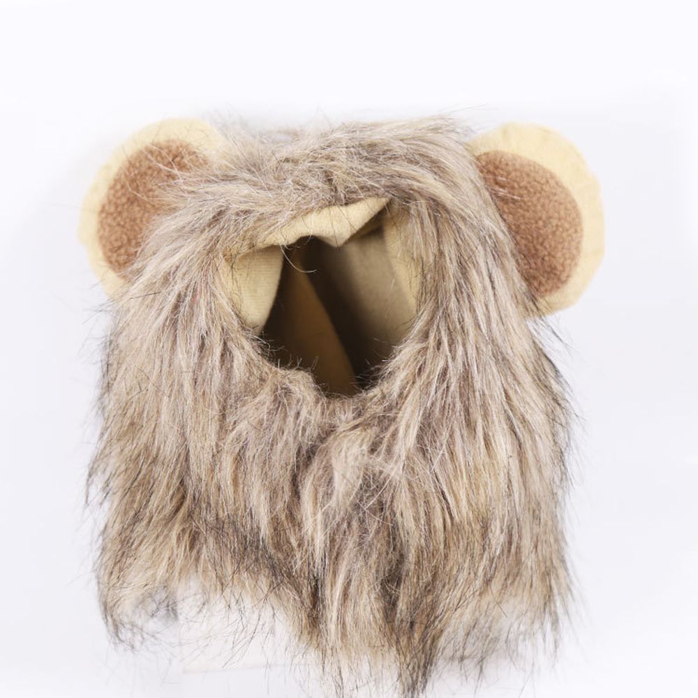 Sombrero para mascotas disfraz de gato Cosplay de León Peluca de crin gorro que cubre las orejas gatito vestido ajustable hasta el sombrero Halloween otoño suministros de invierno para animales: L