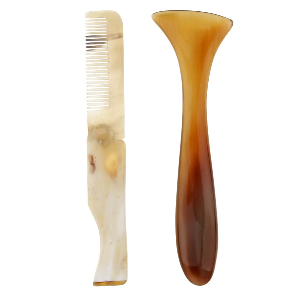 Natural Ox Horn Chemical-free Folding Massage Detangle Comb + Massage Bar