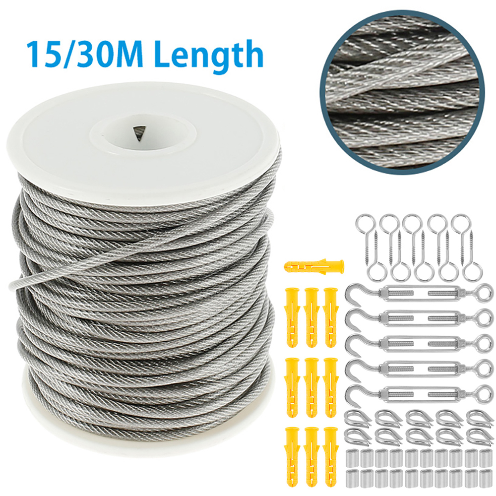 15/30M Edelstahl Kabel Seil schwer Pflicht Garten Draht Kabel PVC Garten Geländer Draht Zaun rollen Bausätze für draussen Zelt Seil