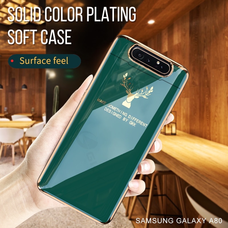 GKK Lifting Protection Case For Samsung A80 Case Luxury Plating Elk Patterns Anti-knock Hard Cover For Samsung A80 Case Fundas