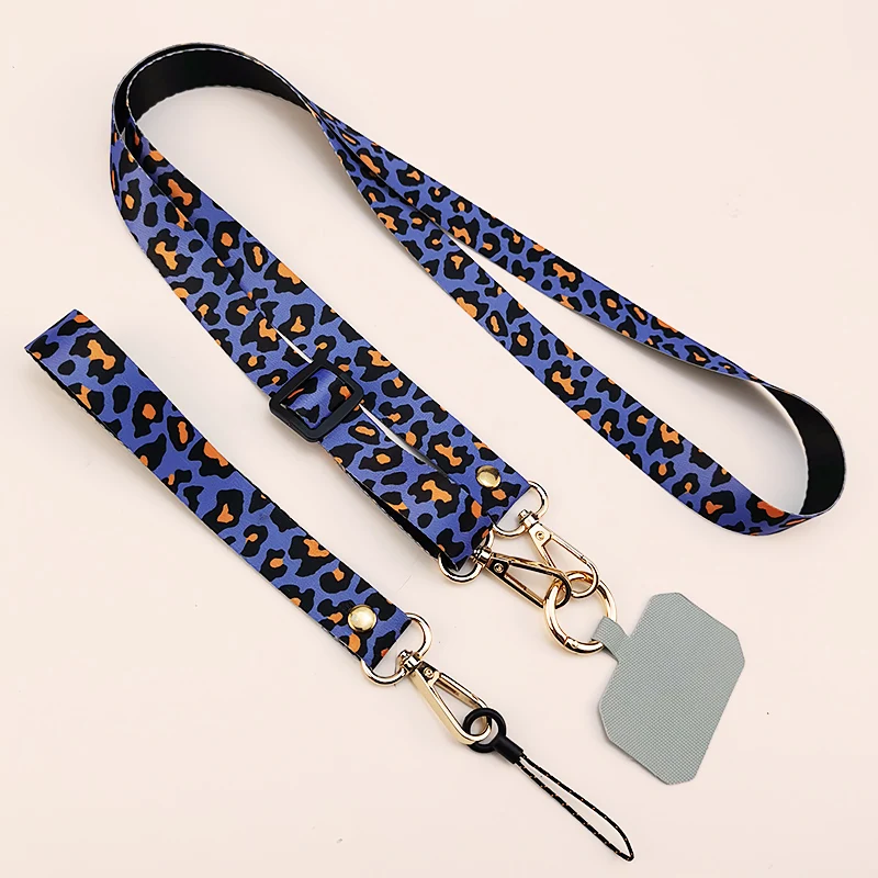 Crossbody luipaardprint op de rug hangende nekketting Verstelbare schouder Brede hanger Anti-verloren sling met clip Mobiele telefoonkoord