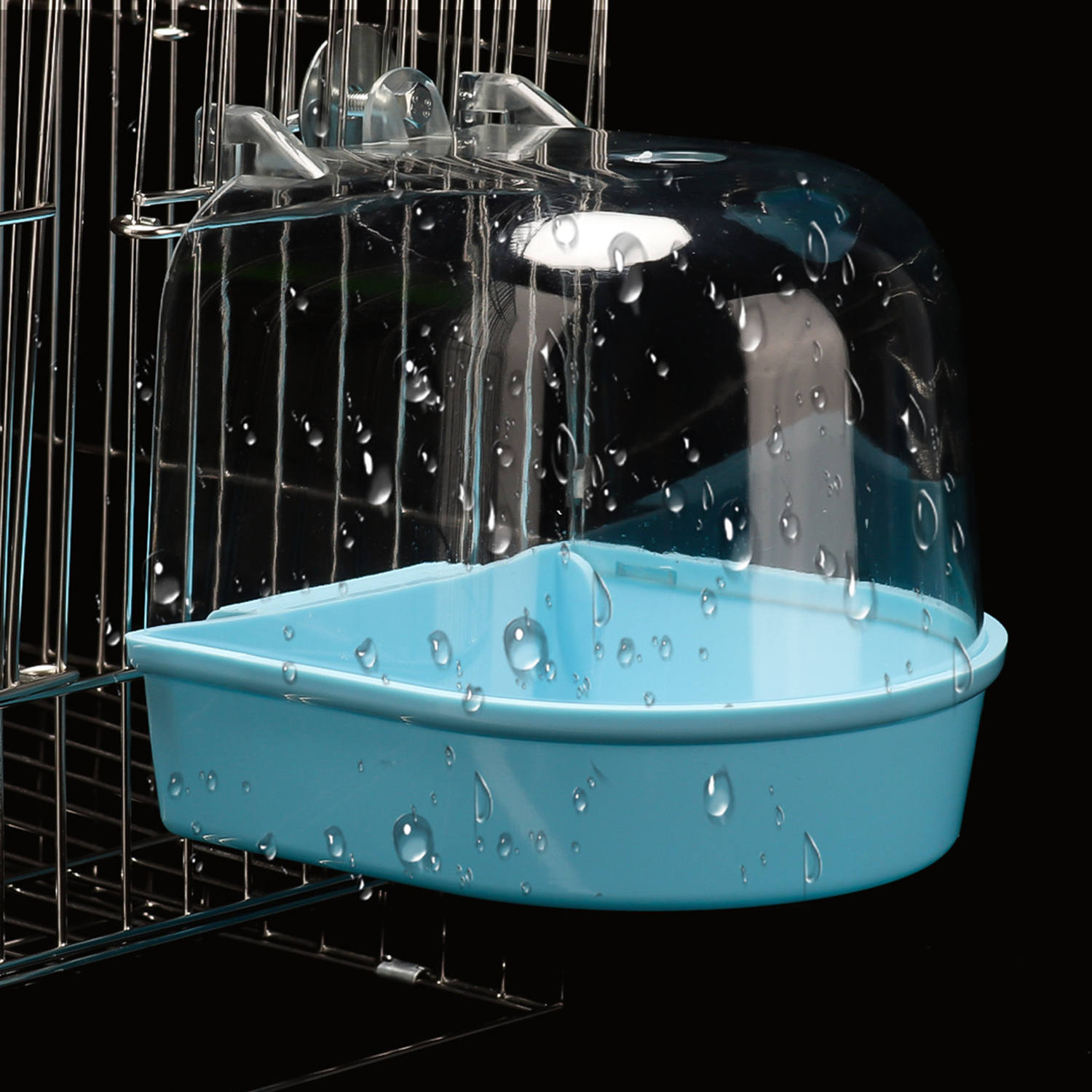 Caja de baño colgante para pájaros, jaula para periquitos, bañera, accesorios para jaulas de pájaros, bañera para mascotas, compañero canario, loros, suministros para pájaros: Azul