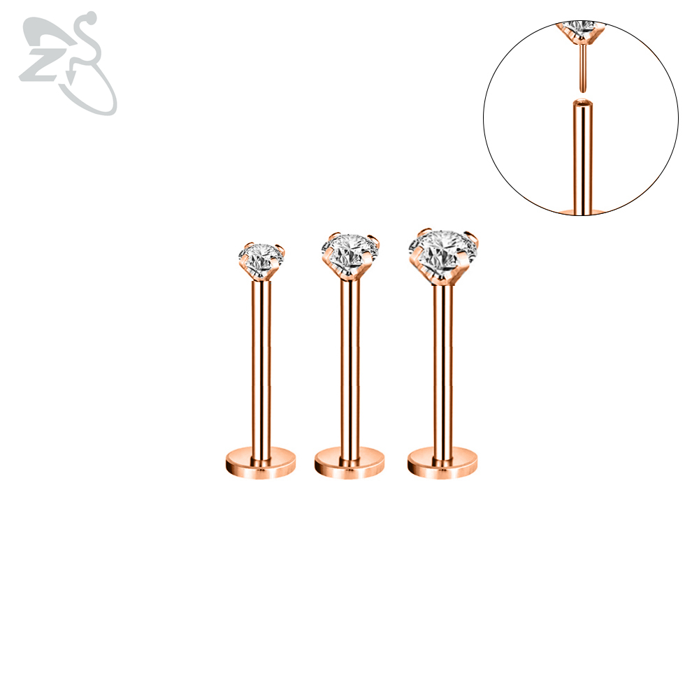 Zs 3 Stks/partij Cz Crystal Lip Piercing Set 6/8/10/12Mm Rvs Monroe Labret ringen Oor Tragus Helix Piercings Sieraden 16G: 11-12mm Rose gold