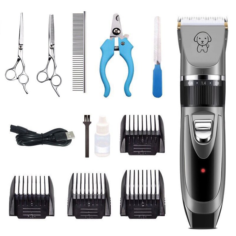 dog clippers dog hair clippers Cordless dogs grooming kit cat hair trimmer pet grooming tool USB Rechargeable Low-noise: Gray H