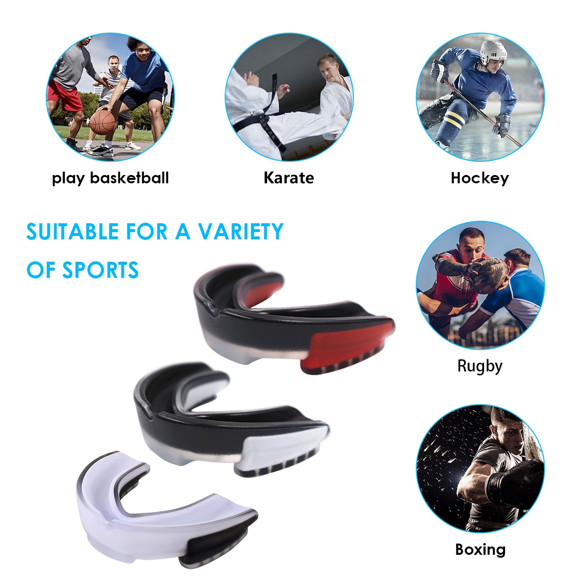 3pcs Boxing Teeth Braces EVA Teeth Protector Kids Youth Mouthguard Teeth Brace Guard For Basketball Rugby Boxing Protective Gear