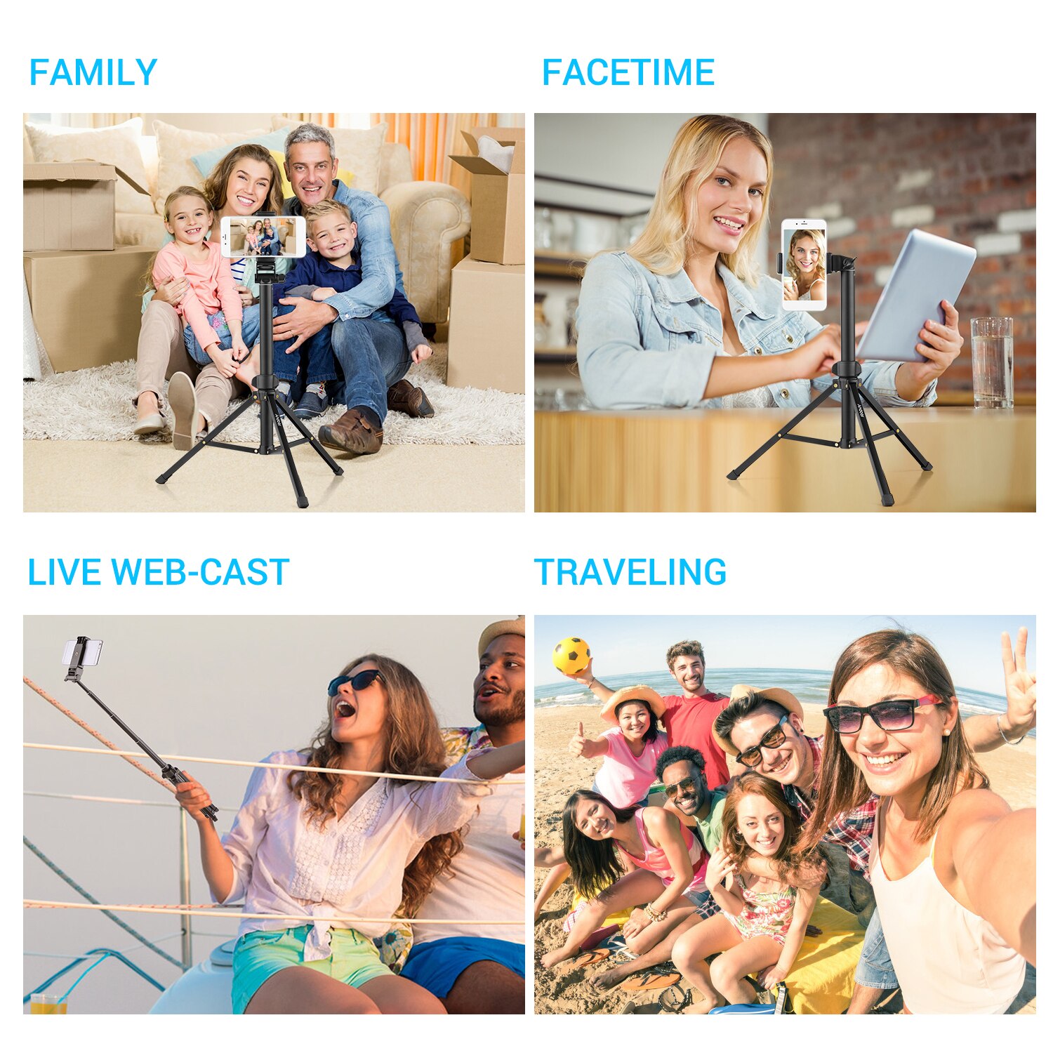 Andoer 1.5M/59 &quot;2-In-1 Statief + Uitschuifbare Selfie Stok Aluminium Legering Met telefoon Houder Afstandsbediening Sluiter Voor Iphone Android