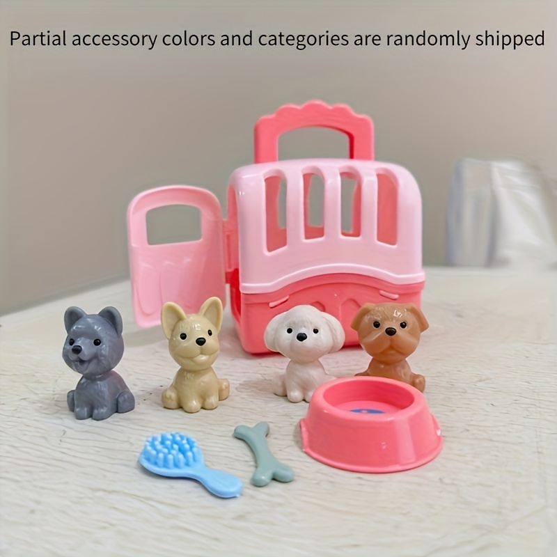Panier pour animaux de compagnie, jouets familiaux, ensemble de poupées pour chiens, jouets de Cage pour chiens, décoration de noël et de Thanksgiving, 8 pièces/ensemble: Rose