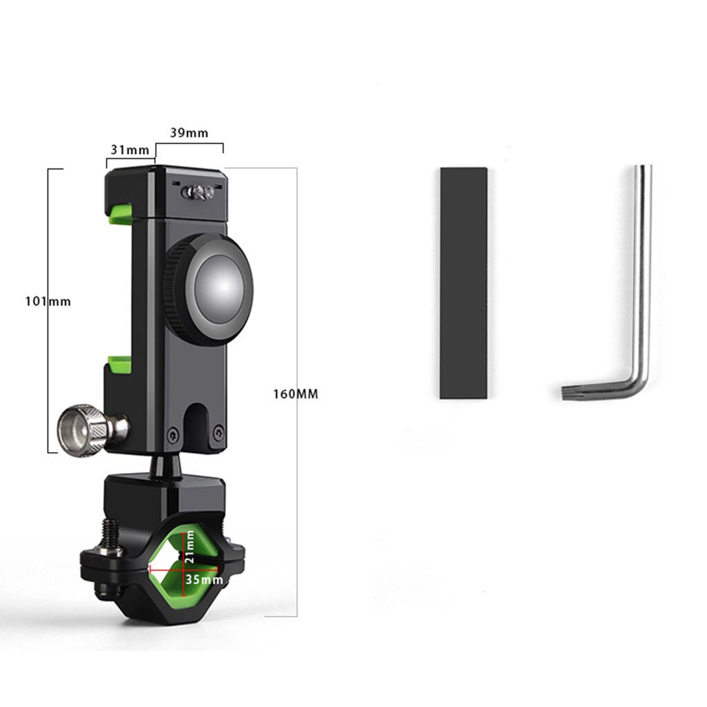 Support de téléphone portable sur guidon pour moto, avec boussole et lumière LED