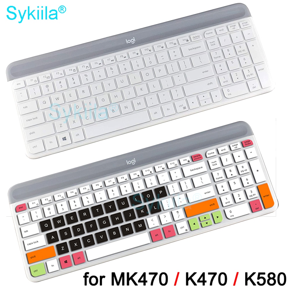 Keyboard Cover for Logitech MK470 K470 K580 Wired Set Clear Black Silicone TPU Protector Skin Film Case English Korea Colorful