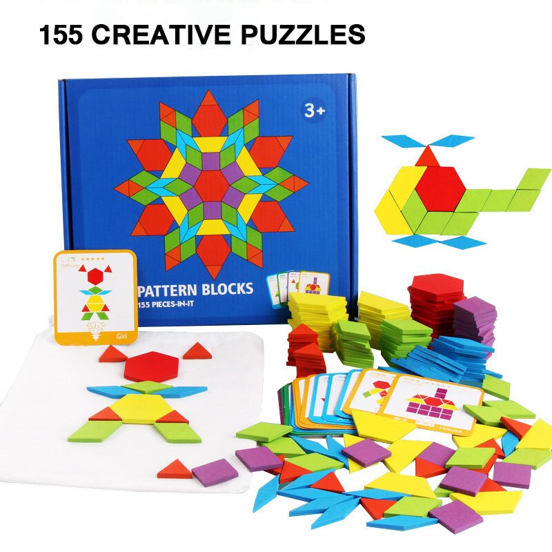 155 stk puslespil bord sæt form tangrams spil tidligt pædagogisk for børn