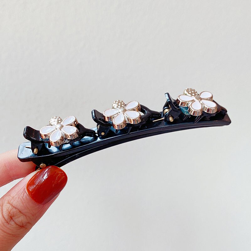 Horquillas trenzadas con perlas y flores para mujer, pinzas decorativas para el cabello, pasadores de sujeción, diadema, accesorios para el cabello: 4