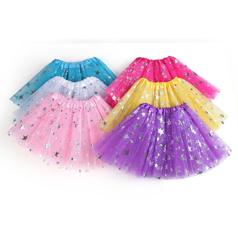 freundlicher Mädchen 3 geschichtet Ballett tanzen Ballettröckchen Felsen funkeln Stern Pailletten Prinzessin Mehrfarbig Gittergewebe Tüll Kleid Pettiskirt Karneval Party