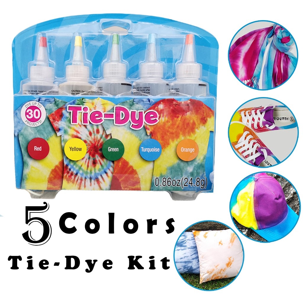 Fabric Textile One-Step Tie-Dye Kit 5 Colors DIY Safe Dyes