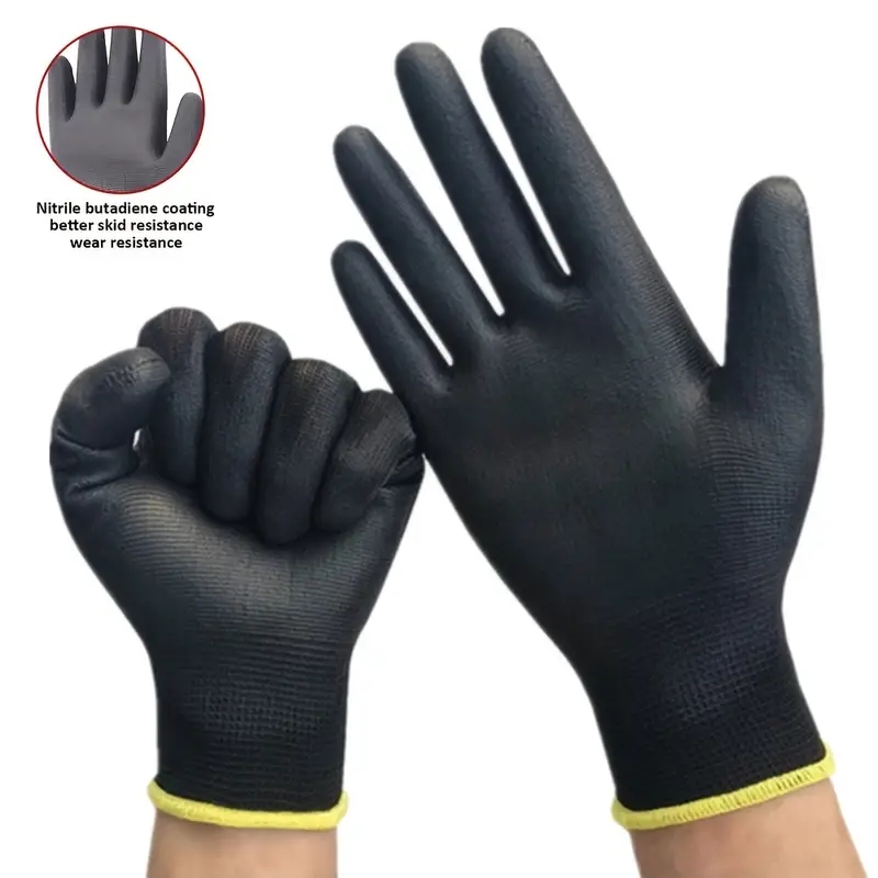12 pares de guantes negros/grises/horticultura, guantes de trabajo de seguridad, guantes de reparación, guantes recubiertos de palma, suministros para reparadores de carpintero