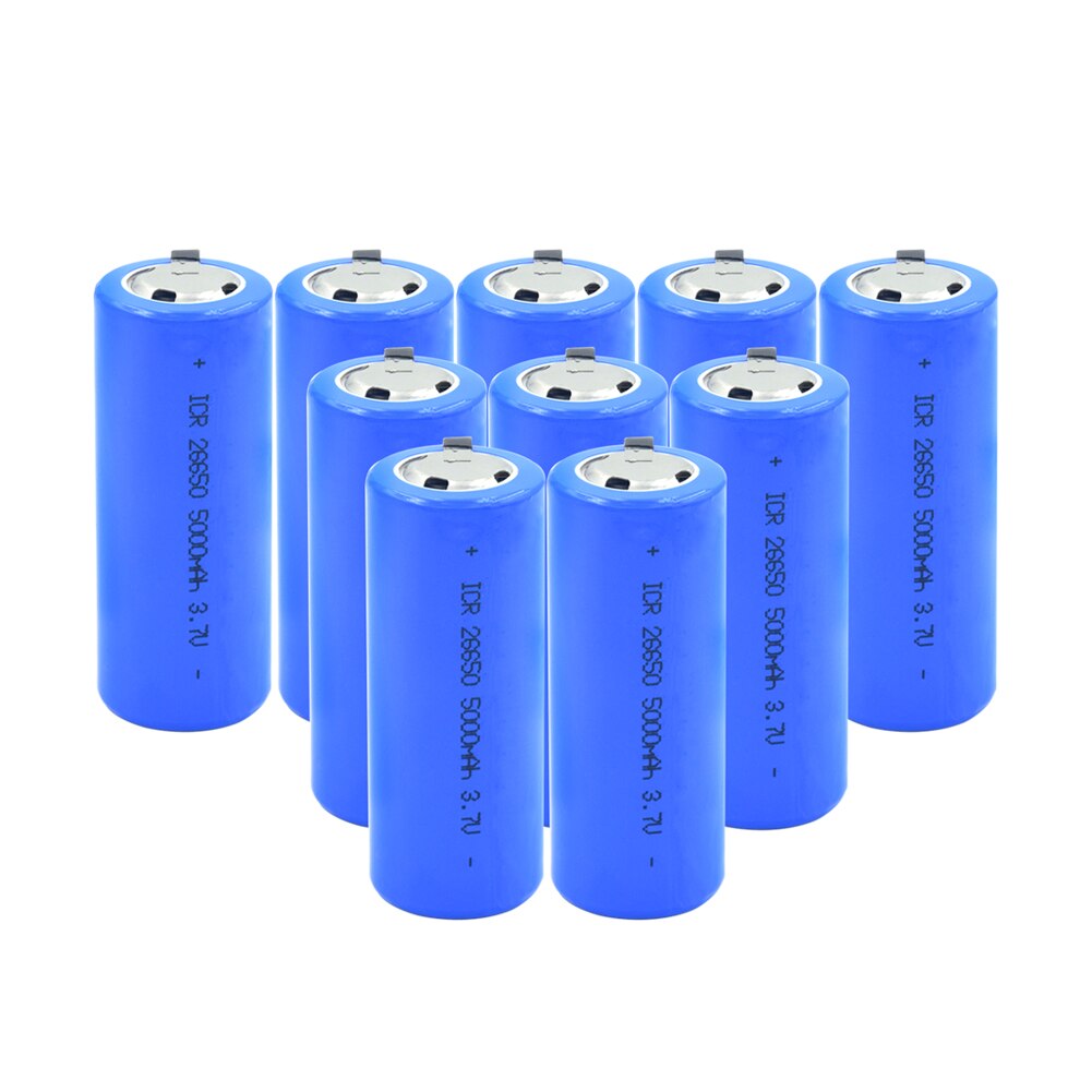 Replacement 26650 Lithium Battery 3.7V 5000mAh high-discharge high current Rechargeable With Tabs For LED Flashlight: 10 PCS