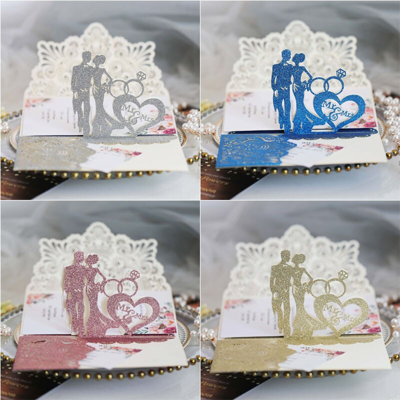 10Pcs Bride Groom Hollow Wedding Invitations Card Delicate Carved Lace Romantic Greeting Cards Decor Party Supplies