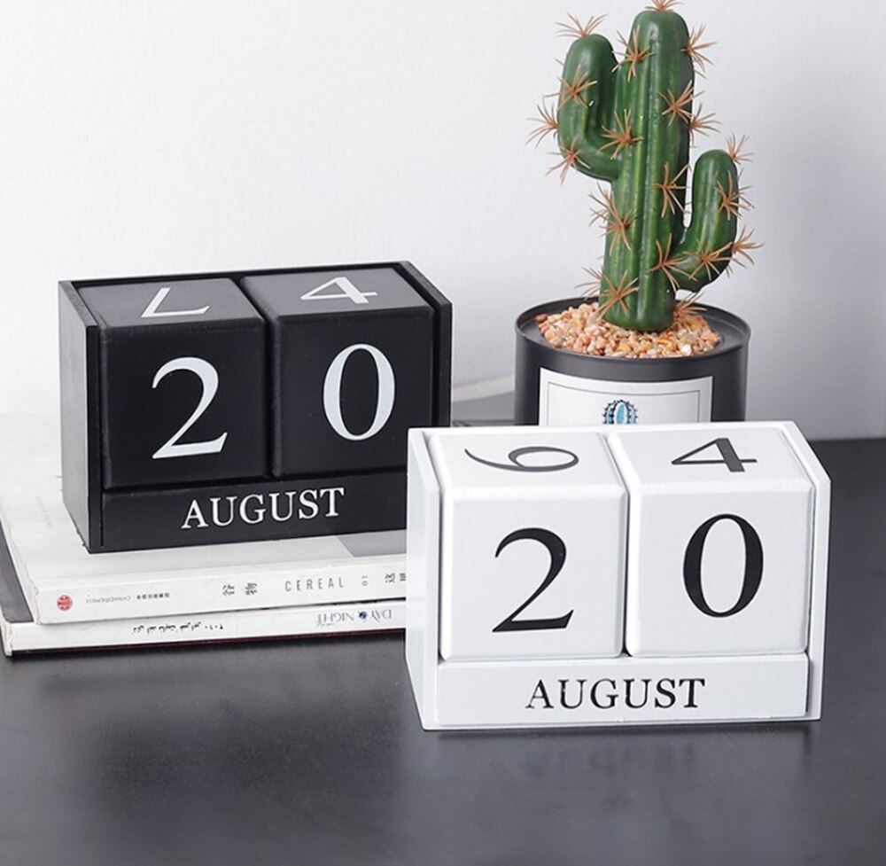 Vintage Houten Eeuwigdurende Kalender Eeuwige Blokken Maand Datum Display Desktop Accessoires Fotografie Props Home Office Decoratie (Color : Blue, Size : 9.5X4.3X5cm
