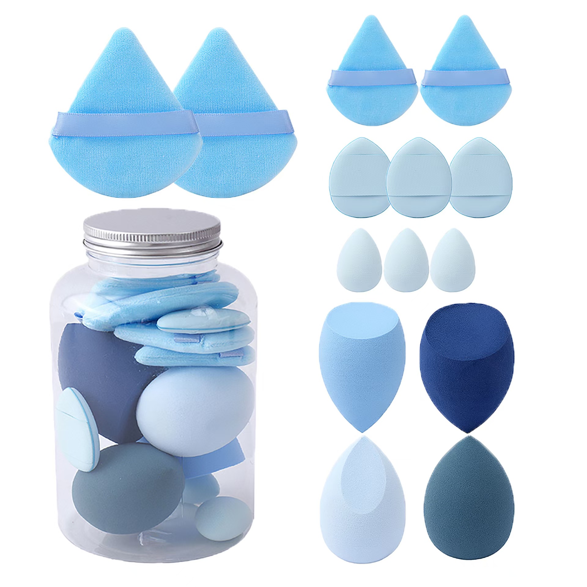 14pc Makeup Sponge Set With Storage Jar, Velvet Beauty Blenders, Makeup Sponge Finger Puff, Foundation Cosmetic Puffs