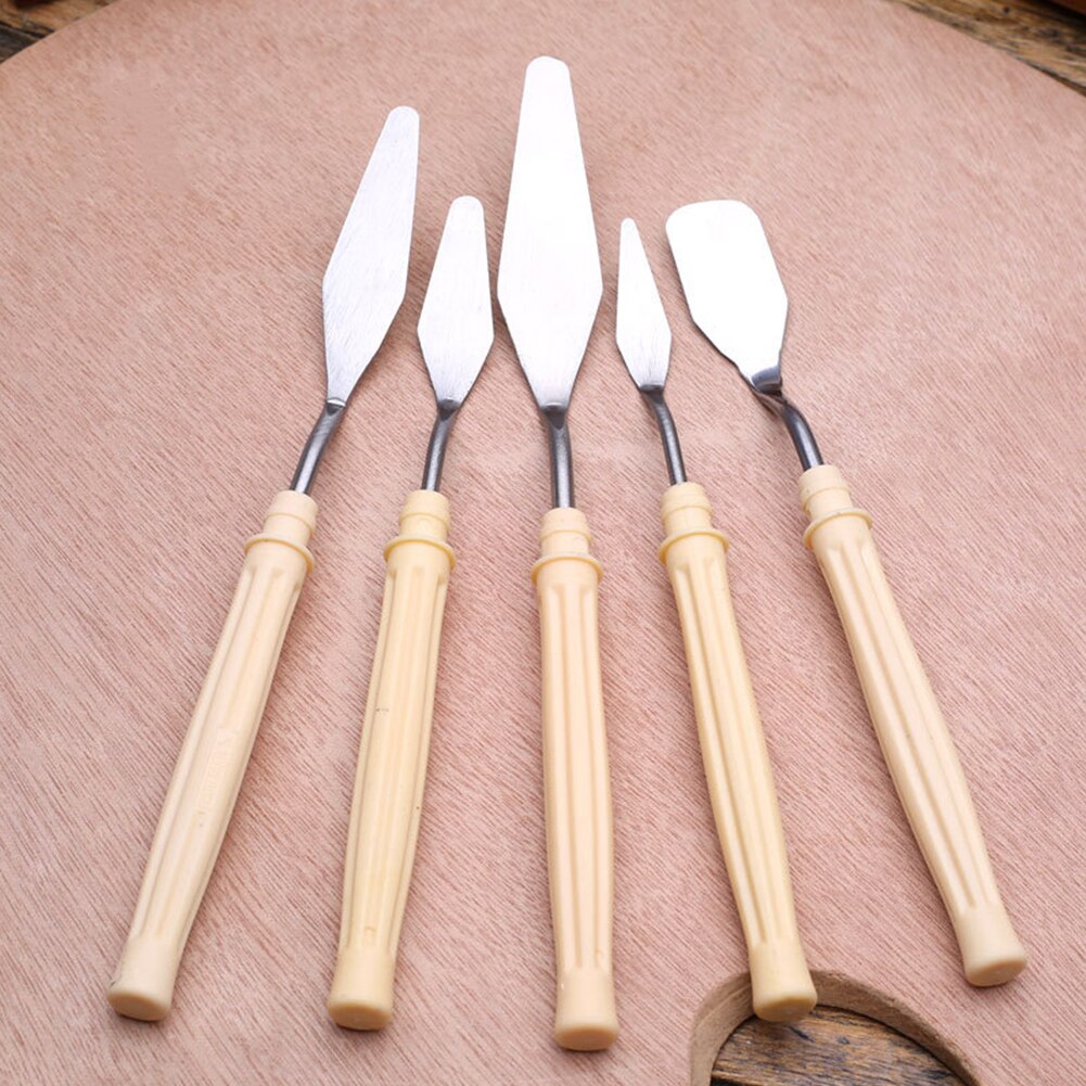 5pcs Scraper Super-thin Flexible Artist Safety Painting Tool Stainless Steel Wood Handle Compact Palette Knives Accessories