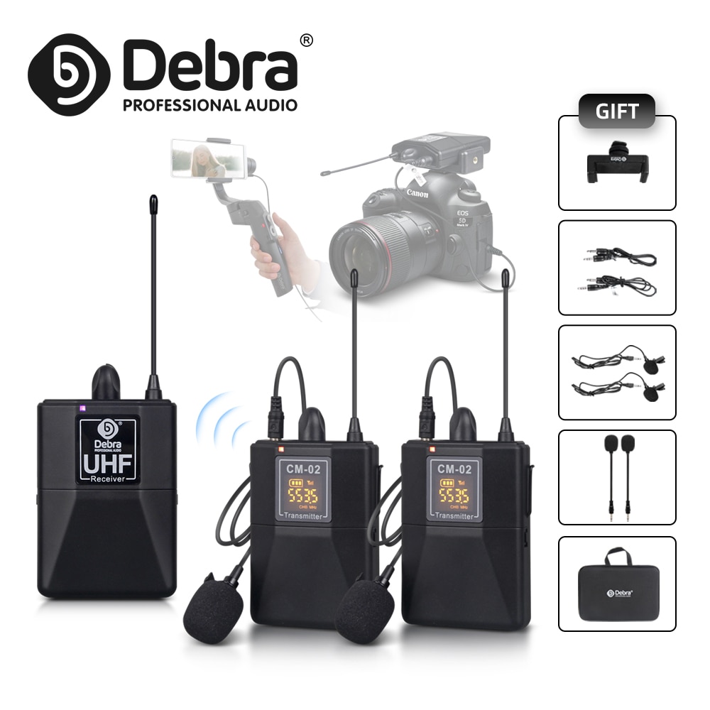 Debra Cm Serie Uhf Draadloze Lavalier Microfoon Met 30 Selecteerbare Kanalen, 50M Bereik Voor Dslr Camera Interview Live Opname