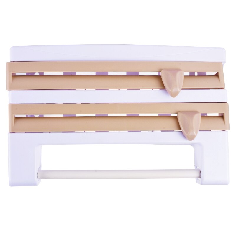 Organizer for Kitchen 4 in1 Wall-Mount Paper Towel Holder Sauce Bottle Storage Film Cutter Tin Foil Rack Kitchen Organization: Khaki