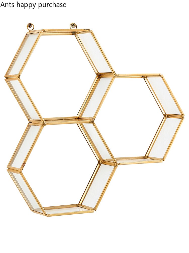 Hexagon metallglas väggmonteringsrum heminredning vardagsrum sovrum modern enkel vägghylla geometrisk hylla