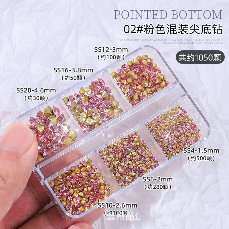 1440/1000 stk. rosa/klar mini-strasstein 3d luksuriøse neglekrystaller uten hurtigreparasjon  ss3-ss28 julerosa zirkon-manikyrdiamanter og*&