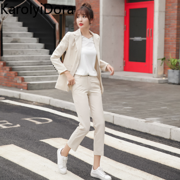 Naisten puku kesä naisten housut puku pitkähihainen bleiseri rento housut puku takki takki löysä toimisto nainen 2 -osainen setti