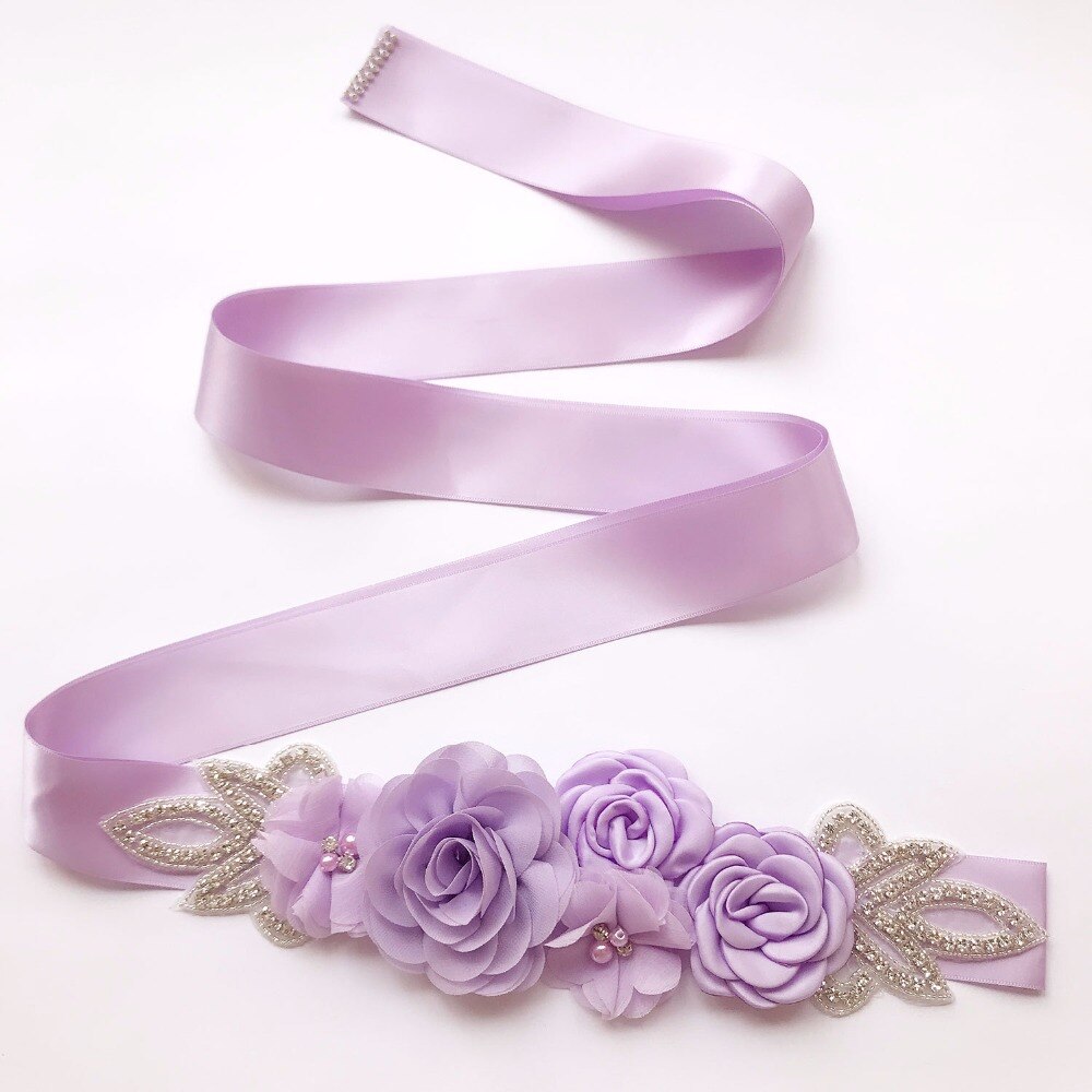 Vintage sidenband långa bälten chiffong blommor glänsande strass kvinna skärp bälten bröllop bröllop formell tillbehör