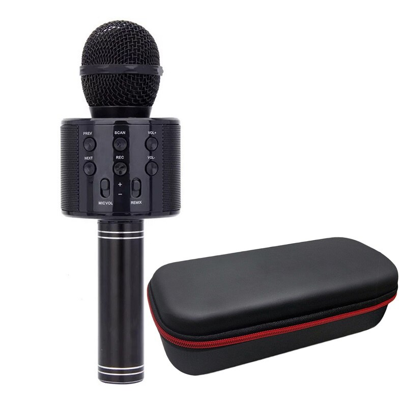 Kids 3 In1 Handheld Draadloze Bluetooth Enkele Microfoon Karaoke Usb Speaker Zingen Player Ktv Mic Record Muziek Kinderen Speelgoed: Black with Bag