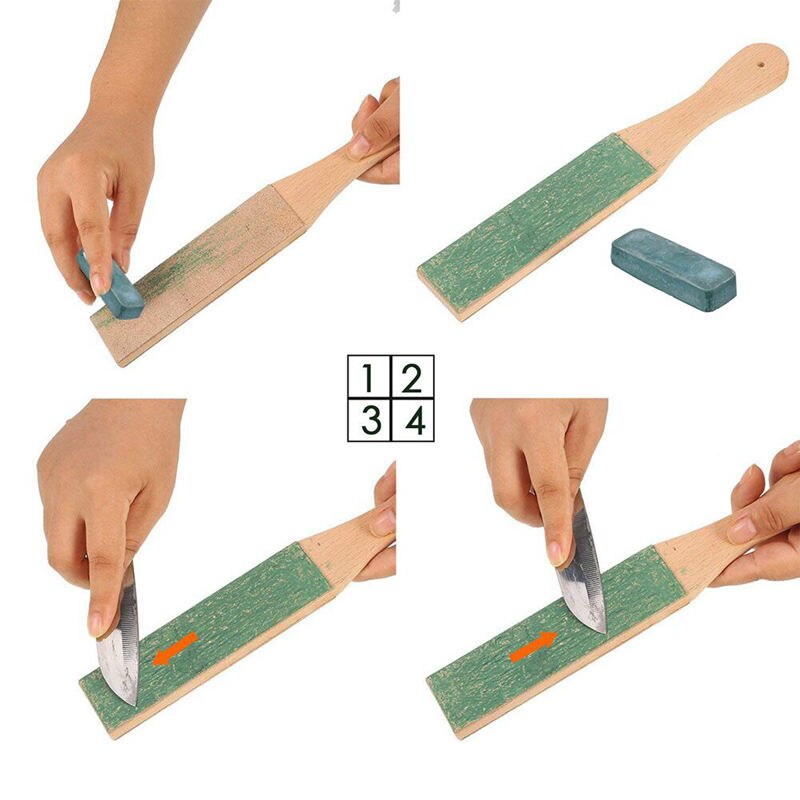 Messenslijper Set Houten Handvat Lederen Scherpen Strop Handgemaakte Scheermessen Polijsten Board En Polijsten Wax Leather Plakken