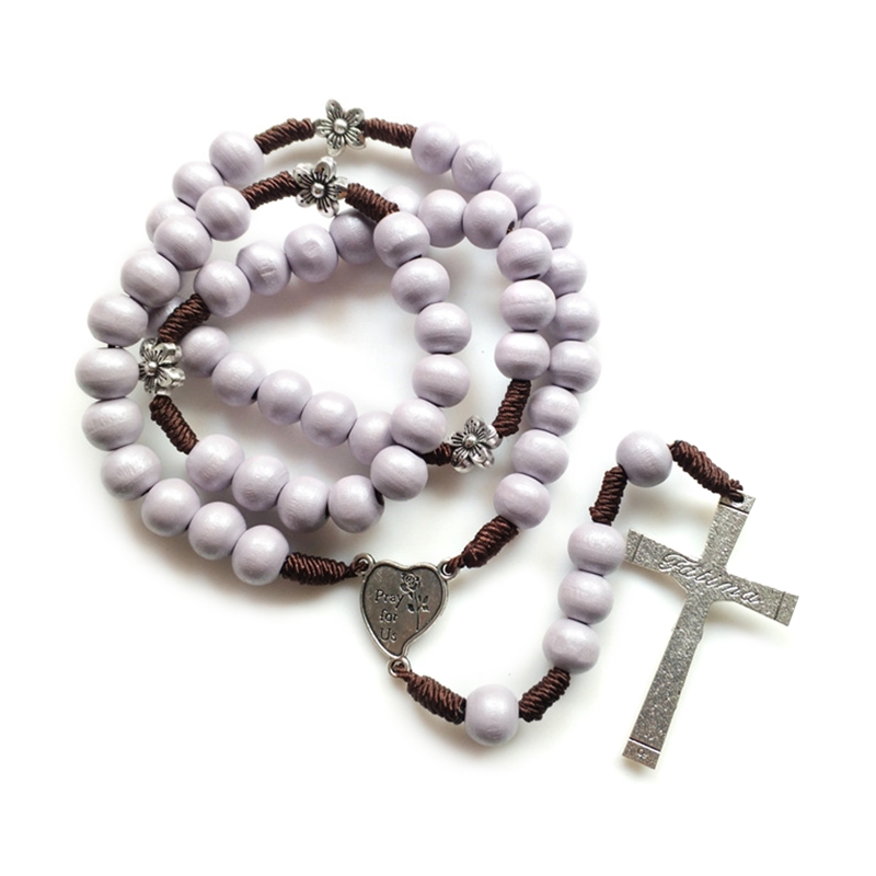 QX2E 10mm Holz Perlen Rosenkranz Halskette Jesus Christus Kreuz Anhänger Halsketten Religiöse Christian Schmuck für Männer Frauen